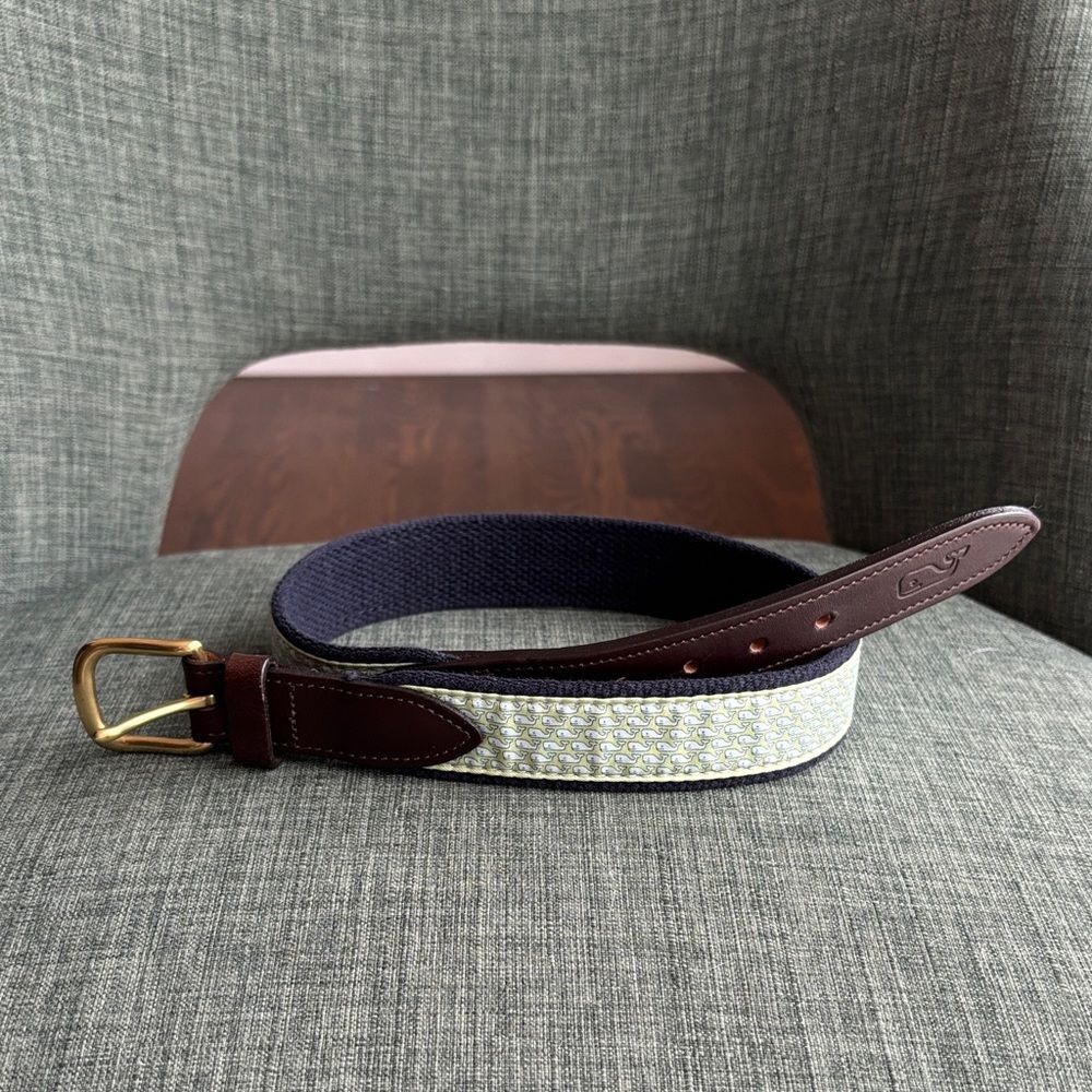 Vineyard Vines Kids boys Navy green whale preppy Belt solid brass buckle NWOT